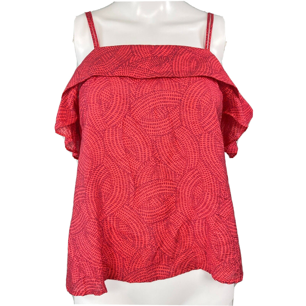 Maeve Anthropologie Shirt Womens Sz XS Red Print Cami Tank Top Strappy Ruffle